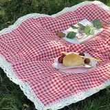 Rote karierte Picknickdecke, wasserdicht, Outdoor-Matte, dicker Spitzenrand, tragbarer Campingteppich, feuchtigkeitsbeständig, Graspolster, Strand, sandabweisend, faltbar, Frühling, Garten, Party