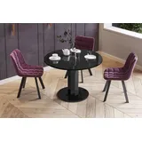 Design Esstisch Tisch HES-111 rund oval Hochglanz ausziehbar 100-148cm, Farbe:Schwarz Hochglanz