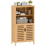 Badezimmerschrank Aus Bambus, Mit Lamellentüren, 2 Regale, 1 Schrank, 50 Cm X 29 Cm X 92 Cm, Natur