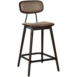 Natalia | Bistro Holz Barhocker | Sitz Leder | Taupe