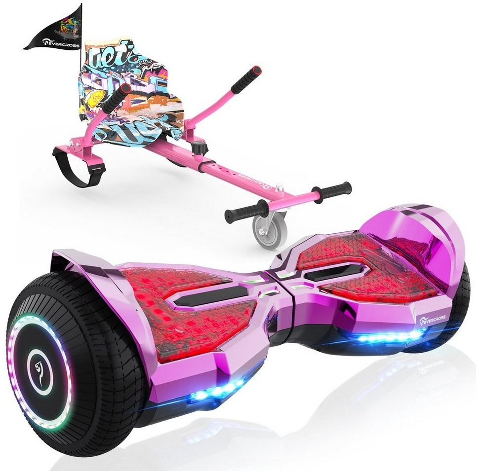 EVERCROSS TECH Balance Scooter Kart 6,5“ Hoverboard mit Sitz, EV2+ Hoverkart, bis zu 10-15 km, mit APP, Bluetooth, Geschenke für Kinder rosa