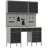 vidaXL 8-tlg. Werkstattschrank-Set mit Stecktafel Schwarz MDF Metall