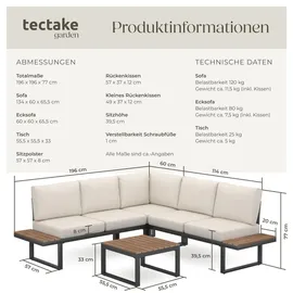 Tectake tectake® Garten-Lounge-Set, mit Aluminiumgestell, pulverbeschichtet, dicke Polster mit abnehmbaren Bezügen, höhenverstellbare Ausgleichsschrauben
