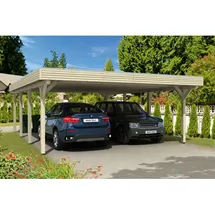 SKANHOLZ Doppelcarport Spessart 6,11 x 8,46 m unbehandelt mit Regenrinne und Pfostenanker