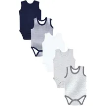 TupTam Baby Jungen Achselbody – Weicher Baby Body im 5er Pack aus Baumwolle, Body Baby Unifarben OEKO-TEX zertifiziert, Farbe: Streifenmix Blau Grau, Kinder Größe: 104 - 104