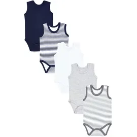 TupTam Baby Jungen Achselbody – Weicher Baby Body im 5er Pack aus Baumwolle, Body Baby Unifarben OEKO-TEX zertifiziert, Farbe: Streifenmix Blau Grau, Kinder Größe: 104 - 104