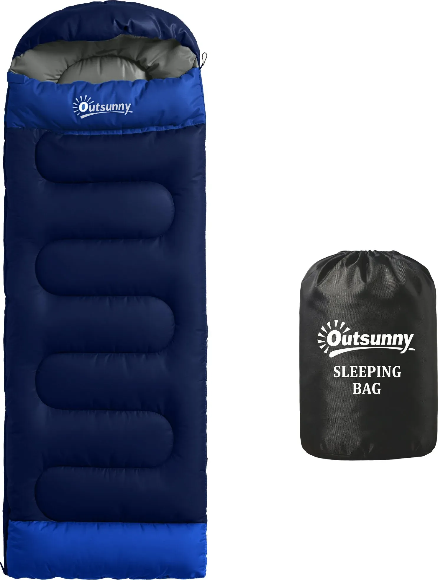 Outsunny Schlafsack Deckenschlafsack 3 Jahreszeiten Mumienschlafsack für Erwachsene Campingschlafsack für Outdoor, Camping, Trekking, Reisen Marineblau   Aosom