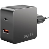 Logilink Dual-USB-Adapter 1x USB-A, USB-C, GaN 45 W, schwarzSchwarz