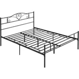 HOMCOM Stahlrahmen für Doppelbett 160x200cm mit integrierten Latten, Kopf- und Fußteil, unterer Stauraum, Schwarz