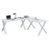 VCM Eckschreibtisch Lona 160x130x50 X-Füße Weiß/Weiß