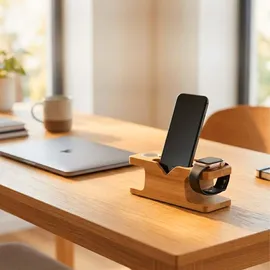 Relaxdays Ladestation, für Apple Watch & iPhone, Bambus, HxBxT: 6 x 14 x 6,5 cm, Handy-Station & Uhrenständer, Natur