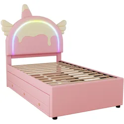 Merax 90*200cm Polsterbett, ausgestattet mit ausziehbares rollbett, PU-Material,Rosa