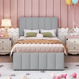 Flieks Polsterbett mit Unterbett, Einzelbett Jugendbett mit Lattenrost und Schubladen, Kinderbett Holzbett Gästebett Tagesbett 90x200/90x190cm, Le... - Grau