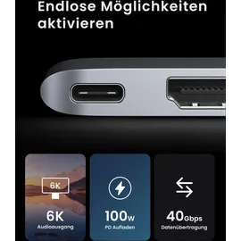 UGREEN CM380 USB-C Hdmi, 2x Usb 3.0, Sd, Tf, PD grau