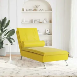 vidaXL Massage-Chaiselongue mit Nackenrolle Gelb Samt