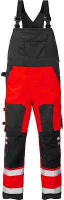 Warnschutz-Latzhose 1015 PLU, warnrot/schwarz, Größe C152 - rot - C152