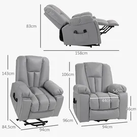 Homcom Fernsehsessel mit Aufstehhilfe Elektrisch, Relaxsessel mit Liegefunktion, Grau