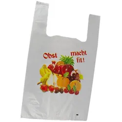 DayBays 1000 Stk. Hemdchentragetaschen 32+18x54 cm MDPE Mit Druck 'OBST MACHT FIT'