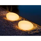 meineWunschleuchte 2er Set LED Solarsteine Garten Deko Weiß mit RGB Farbwechsel, Breite 40cm