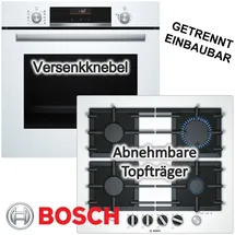 Bosch Backofen Gaskochfeld Set Weiß 71 Liter 3D Heißluft Versenkknebel