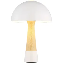 Nowa Tischlampe Pilz Holzoptik Nachttischlampe Tischleuchte Pilzdesign Schlafzimmerlampe, Metall Sandfarben, 1x E27, DxH 25 x 36,5