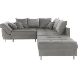 Collection AB Ecksofa COLLECTION AB "(Spar-Set) Innsbruck L-Form und Hocker", grau (silbergrau), B:247cm H:87cm T:189cm, Microfaser PRIMABELLE (100% Polyester), Struktur (90% Polyester, 10% Polyacryl), Samtvelours (100% Polyester), Luxus-Microfaser Antiklederoptik