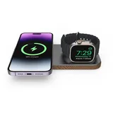CubeNest 2in1 Magnetisches kabelloses Ladegerät Kompatibel mit MagSafe Technologie - Schnellladefunktion Kompatibel mit Apple Watch 7-9 und Ultra 1-2 - Grau