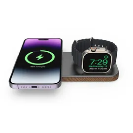 CubeNest 2in1 Magnetisches kabelloses Ladegerät Kompatibel mit MagSafe Technologie - Schnellladefunktion Kompatibel mit Apple Watch 7-9 und Ultra 1-2 - Grau