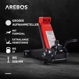 Arebos 3T Hydraulischer Rangierwagenheber mit Fußpedal, 2x Unterstellbock, 3 Tonnen Tragkraft 2x Auflagen