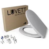 LUVETT WC-Sitz C100 mit Absenkautomatik, Duroplast sanitär, Universelle O-Form (Komplett-Set, Inklusive 3 Befestigungsarten), mit Original SoftClose® Absenkautomatik, Duroplast grau