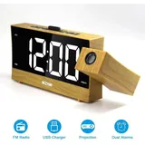 Tigrezy - Projektionswecker für Schlafzimmer mit Innen- und Außentemperaturanzeige, Dual-Alarm, mehrfarbige Hintergrundbeleuchtung, Projektionsuhr