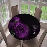 Morbuy Rund Tischdecke Elastisch, 3D Rose Rund Tischdecken Wasserdicht Lotuseffekt Abwaschbar Abwischbar Tischtuch für Dekoration Küchentisch Garten Outdoor (Durchmesser 130cm,Lila Rose)