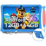 VekfulPC Kinder Tablet 10,1", Android 16, 12GB+64GB, 5000mAh, WiFi, GMS, Robuste Hülle, Kinder-Modus, Lern- und Spieltablet, Eltern-Kontrolle, Blau - Blau