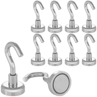 POPPSTAR 10 Stück Magnethaken (Haftkraft 8 kg, Durchmesser 16mm, Mini Magnet-Haken