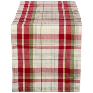 DII Orchard Plaid Collection Tischzubehör aus Leinen, Baumwolle, Taupe/Rot, Table Runner, 14x108