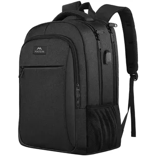matein Business Laptop Rucksack 15,6 Zoll Reise Laptoptasche mit USB Ladeanschluss Wasserabweisend Daypack Arbeit College Computer Herren Damen, Schwarz