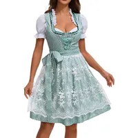 Dirndl Damen Midi Trachtenkleid Trachtenmode Dirndlkleider Trachtenrock Spitze Swing Kleid Traditionelles Halloween Kleider für Karneval Oktoberfest Party Kostüm Besondere Anlässe - S