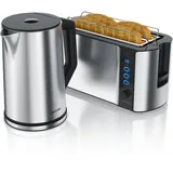 Arendo 2-teiliges Frühstücksset, Edelstahl Wasserkocher 2200W, 4-Scheiben Langschlitz Toaster, Silber