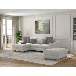 Ecksofa SIT & MORE "Dundee L-Form", silber, B:264cm H:86cm T:175cm, Sofas, mit Federkern und Massivholzfüßen, wahlweise mit Kopfteilverstellung
