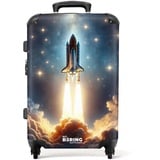 NoBoringSuitcases.com Kinderkoffer, Kinderkoffer Jungen, Koffer Groß, Koffer Kinder, TSA Schloss, Kinder Trolley Jungen, Rollkoffer Mittelgroß, Koffer Mittelgroß (Raketenstart - Golden, 67 cm - 72 L)