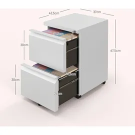 Vinsetto Aktenschrank mit 2 Schubladen, Abschließbar, Stahl, Weiß, Metall, 43.5x67.5x37 cm Arbeitszimmer, Aktenschränke