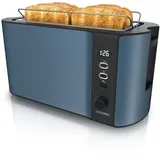 Arendo 4-Scheiben-Toaster mit Restzeitanzeige, Langschlitz-Toaster, Auftaufunktion, 6 Stufen, Blau