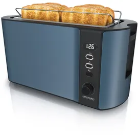 Arendo 4-Scheiben-Toaster mit Restzeitanzeige, Langschlitz-Toaster, Auftaufunktion, 6 Stufen, Blau