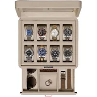 ROTHWELL Uhrenbox aus Leder mit 8 Schlitzen und Aufbewahrungsschublade – Luxus-Uhrengehäuse, Schmuck-Organizer, verschließbare Uhrenvitrine mit Echtglas-Oberseite, Uhrenbox-Organizer für Damen und