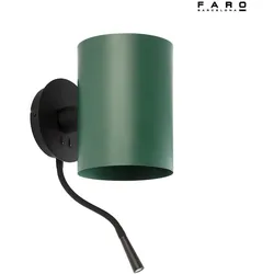 Faro Wandleuchte GUADALUPE E27, IP20, mit Leser, schwarz matt, grün FAR-20032-81