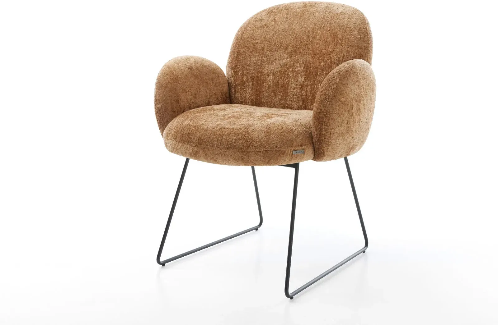 DELIFE Chaise-de-salle-à-manger Nube-Flex avec accoudoirs chenille rouille pied trapèze noir ressorts ensachés, Chaises de salle à manger