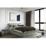 TRADA Gusto Boxspringbett 180x200 mit Bettkasten mit Topper Visco Memory, Farbe: Beige - Beige