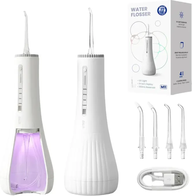 BAIR CARE M11 Munddusche mit UV-Desinfektion (99.9% Bakterienentfernung), 360ml Extra Großer Wassertank, Düsenaufbewahrung, USB-C Wiederaufladbar, 30 Tage Akkulaufzeit, 4 Reinigungsmodi, IPX8 Wasserdicht für Zahnspangen & Reisen