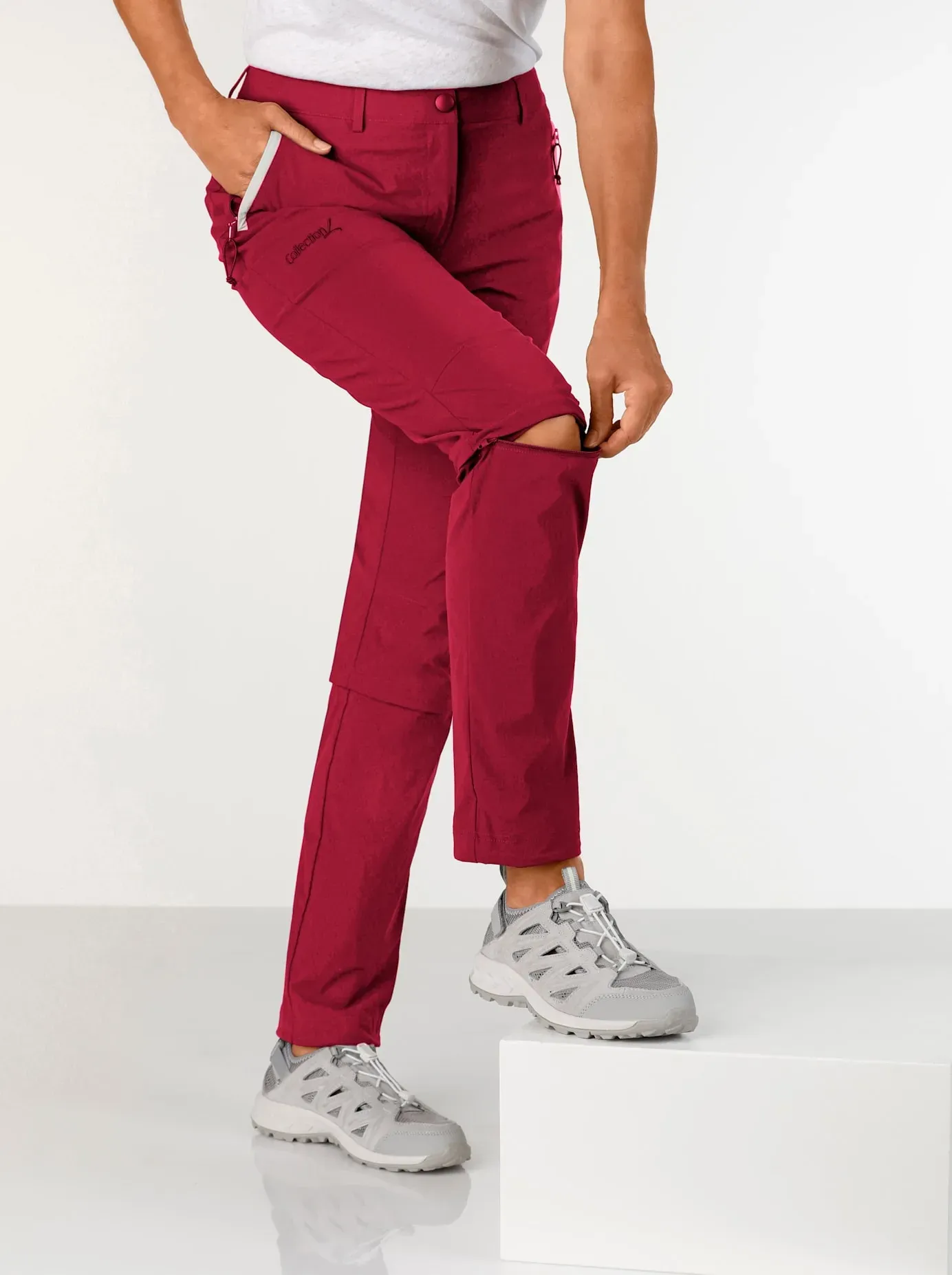 Zip-off-Hose CASUAL LOOKS, Herren, Gr. 46, Normalgrößen, rot (kirsche), 95% Polyamid, 5% Elasthan, unifarben, lang, Hosen