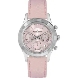 Chronograph JACQUES LEMANS "Venice", rosa, rosa, Armbanduhren, Damen, Armbanduhr, Damenuhr, Lederarmband, Stoppfunktion, Datum, Perlmutt